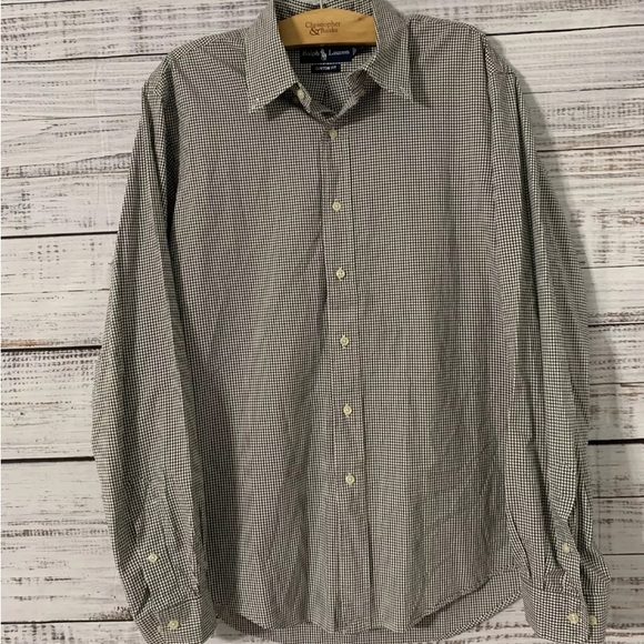 Ralph Lauren Gingham Custom Fit Oxford Shirt Black and White Long Sleeve Mens LG - Picture 1 of 4